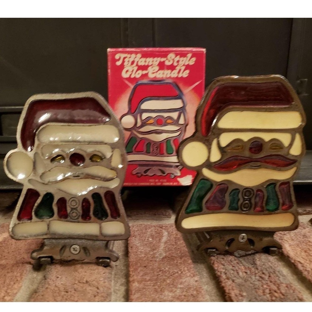 Pair‎ Tiffany-Style Santa-Claus Glo-Candle (2)